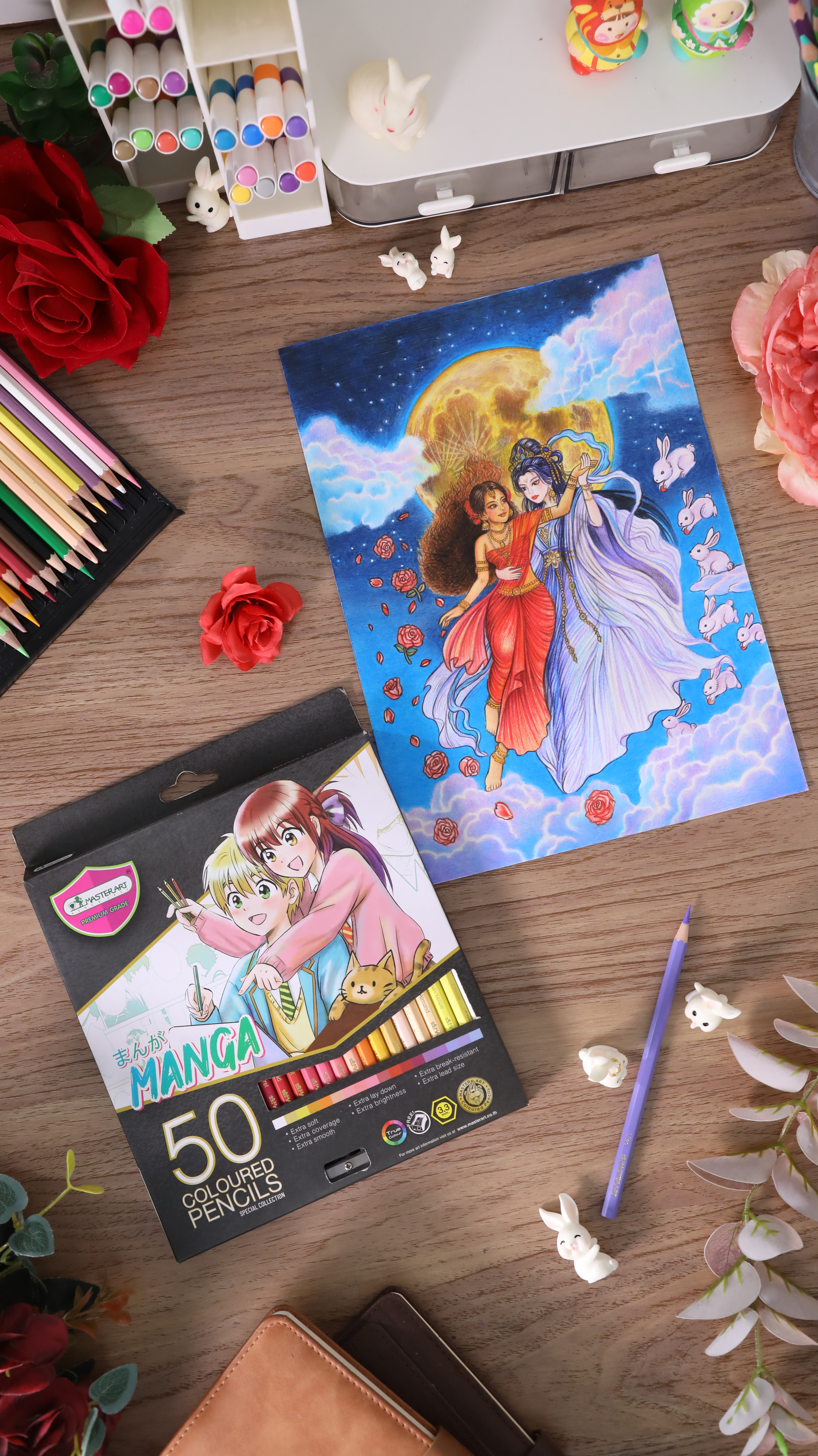 วาดรูปฉางเอ๋อ-มัทนา คู่รักข้ามด้อมสุดฟินด้วยสีไม้รุ่นมังงะ