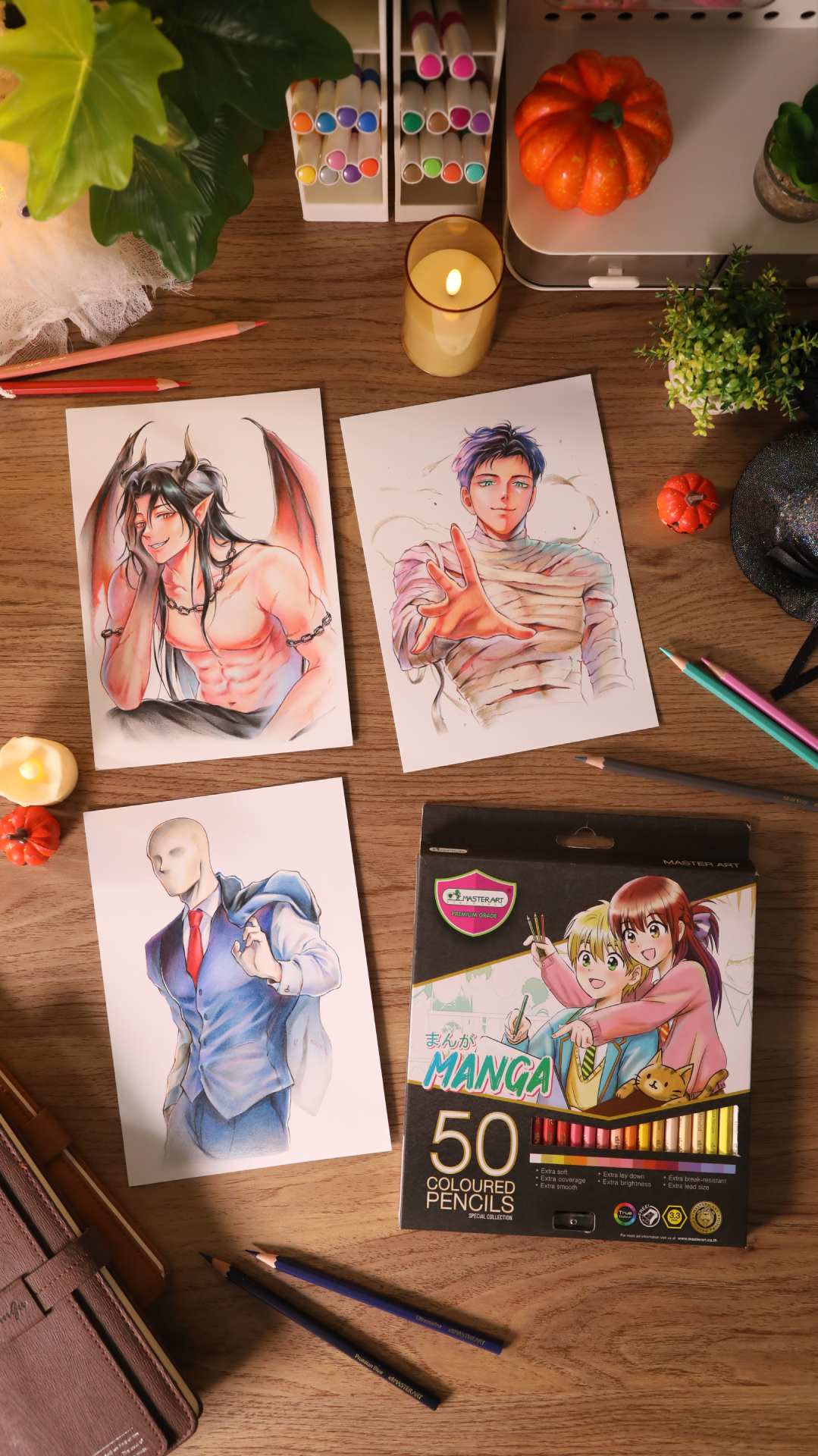ผลงานวาดภาพ 3 ผีหล่อ ฮาโลวีน ด้วยสีไม้ Master Art Manga